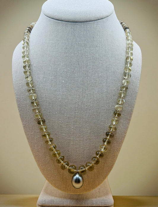 Lemon Quartz Tahitian Mala Necklace