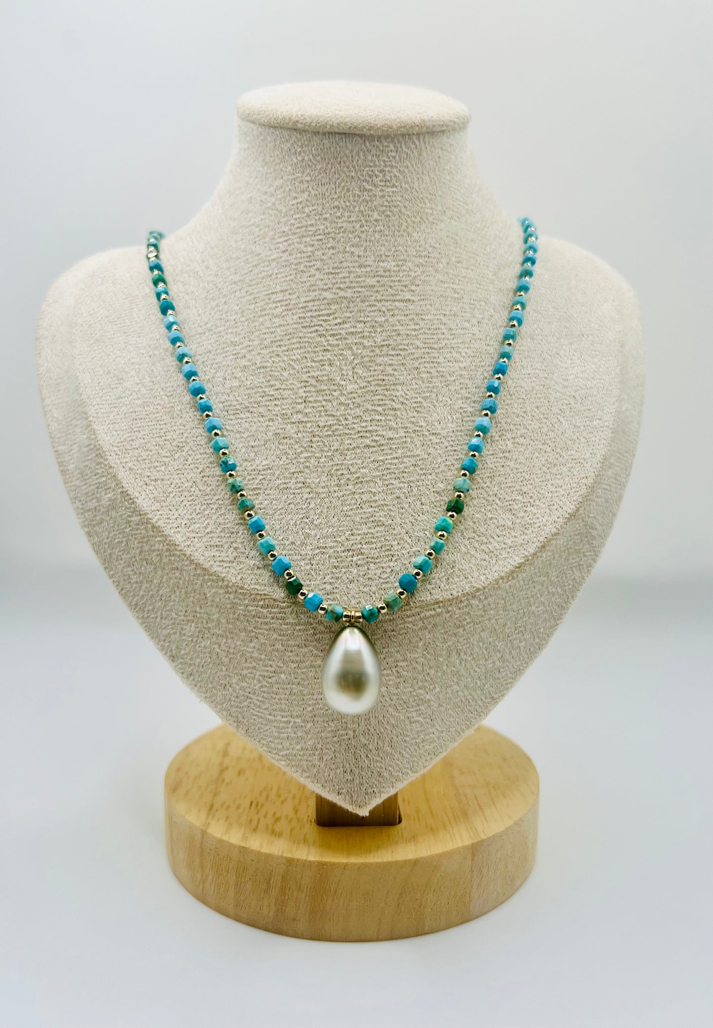Dainty Tahitian & Turquoise Pendant Necklace