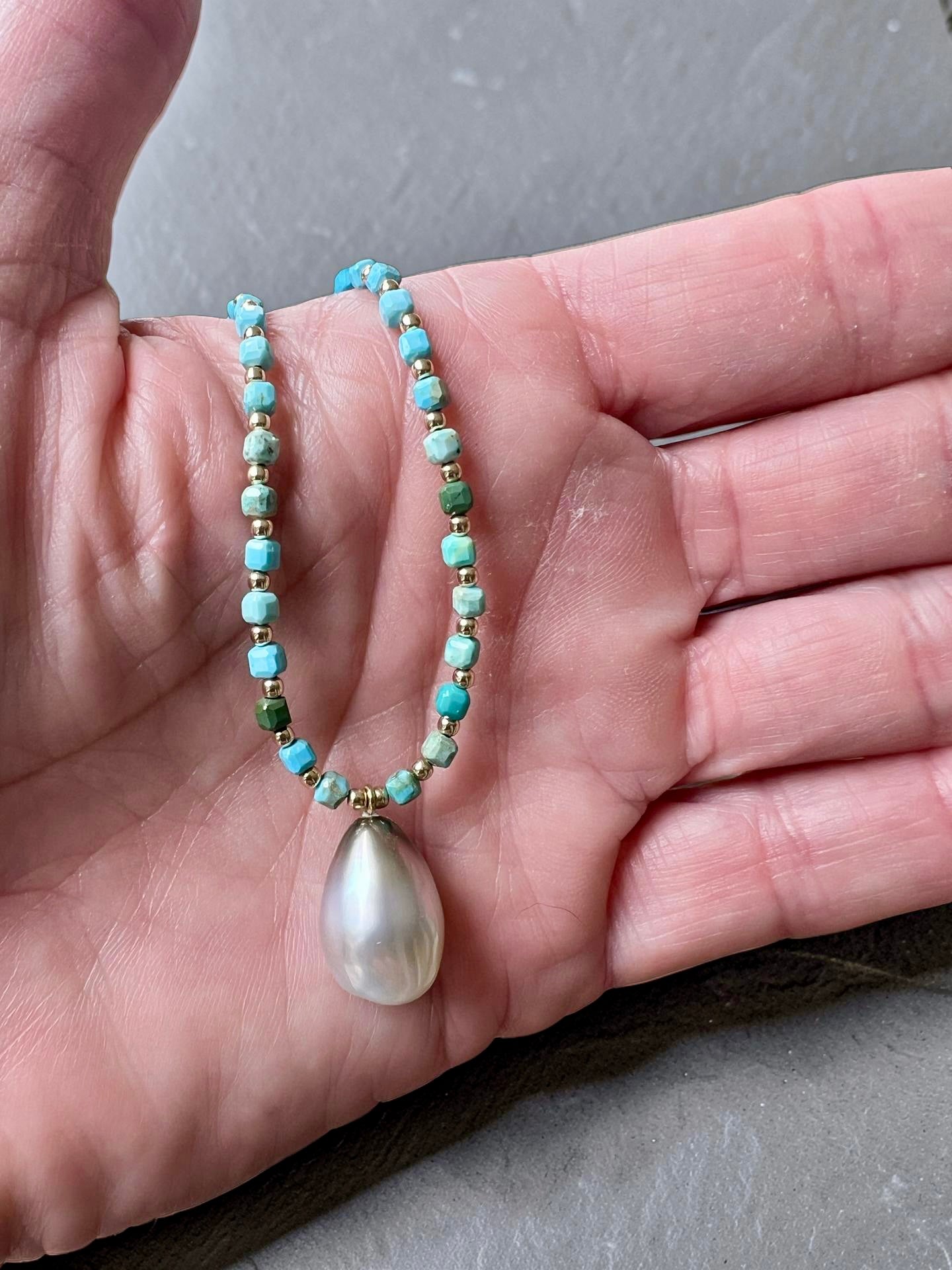 Dainty Tahitian & Turquoise Pendant Necklace