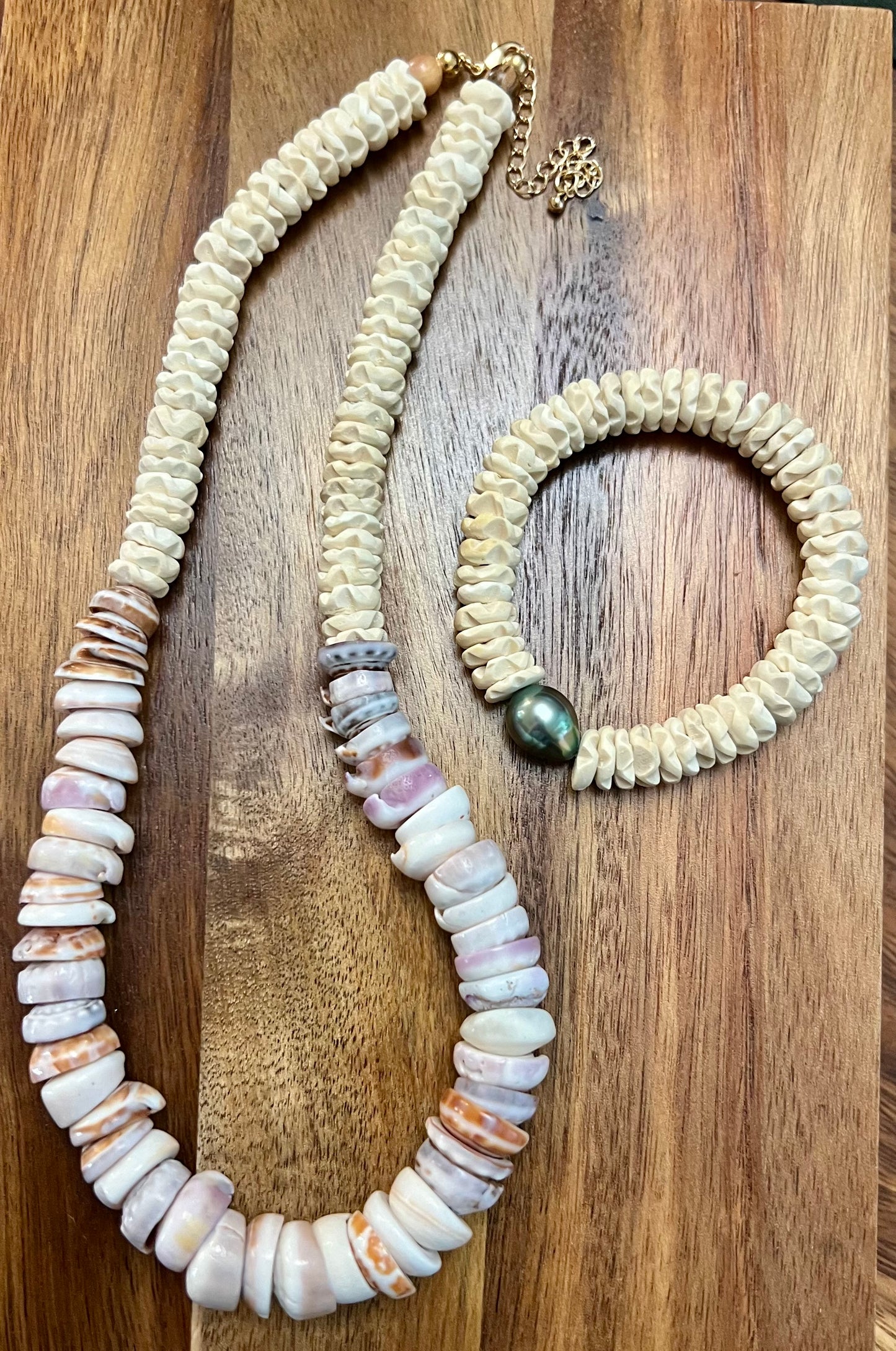 Tahitian Pearl & Coconut Wood Bracelet