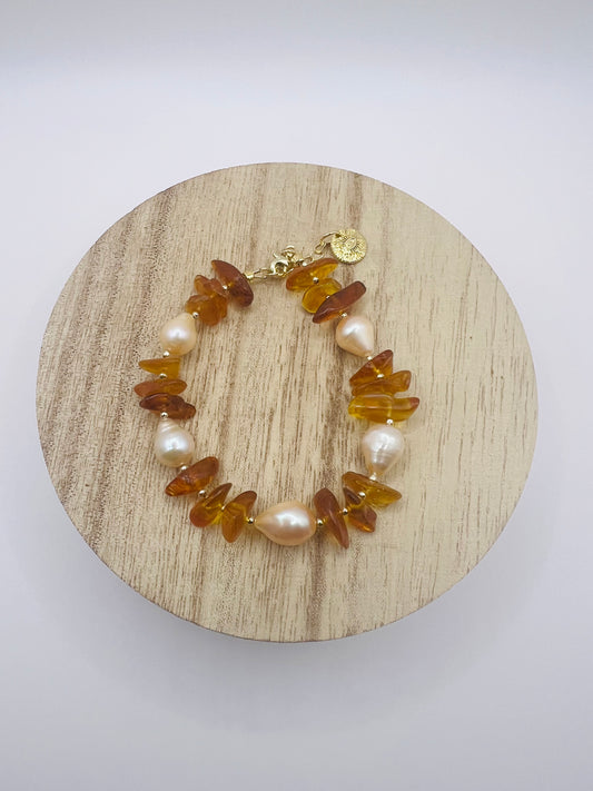 Autumn Pearl & Amber Bracelet