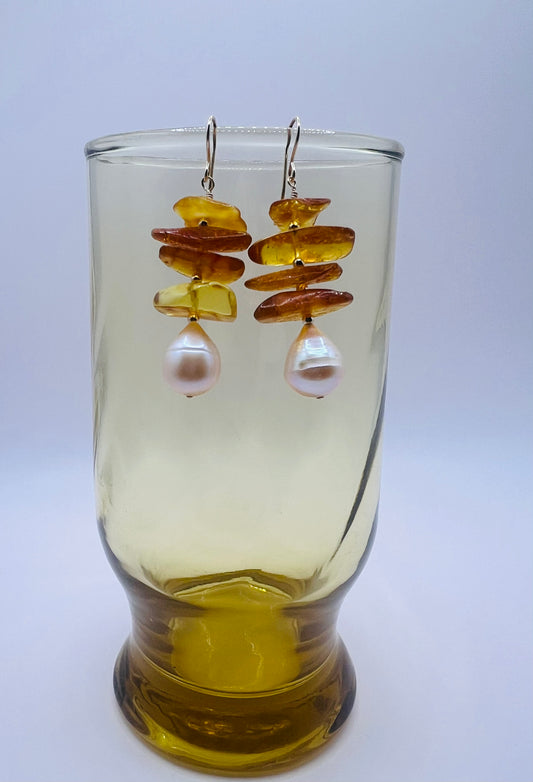 Autumn Pearl & Amber Earrings