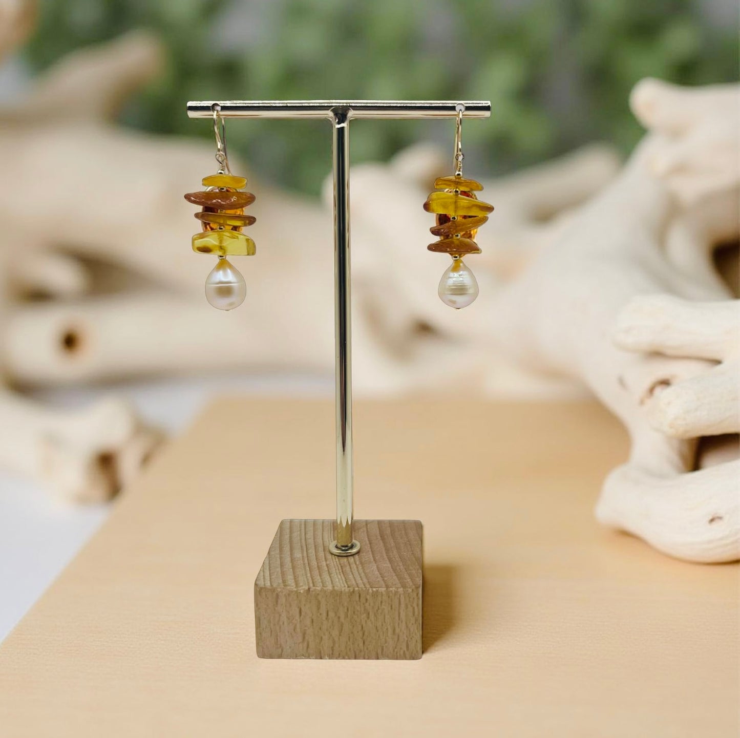 Autumn Pearl & Amber Earrings