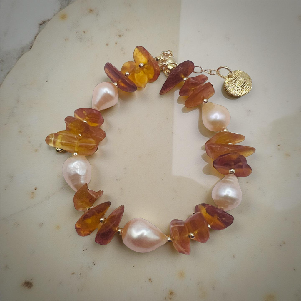 Autumn Pearl & Amber Bracelet