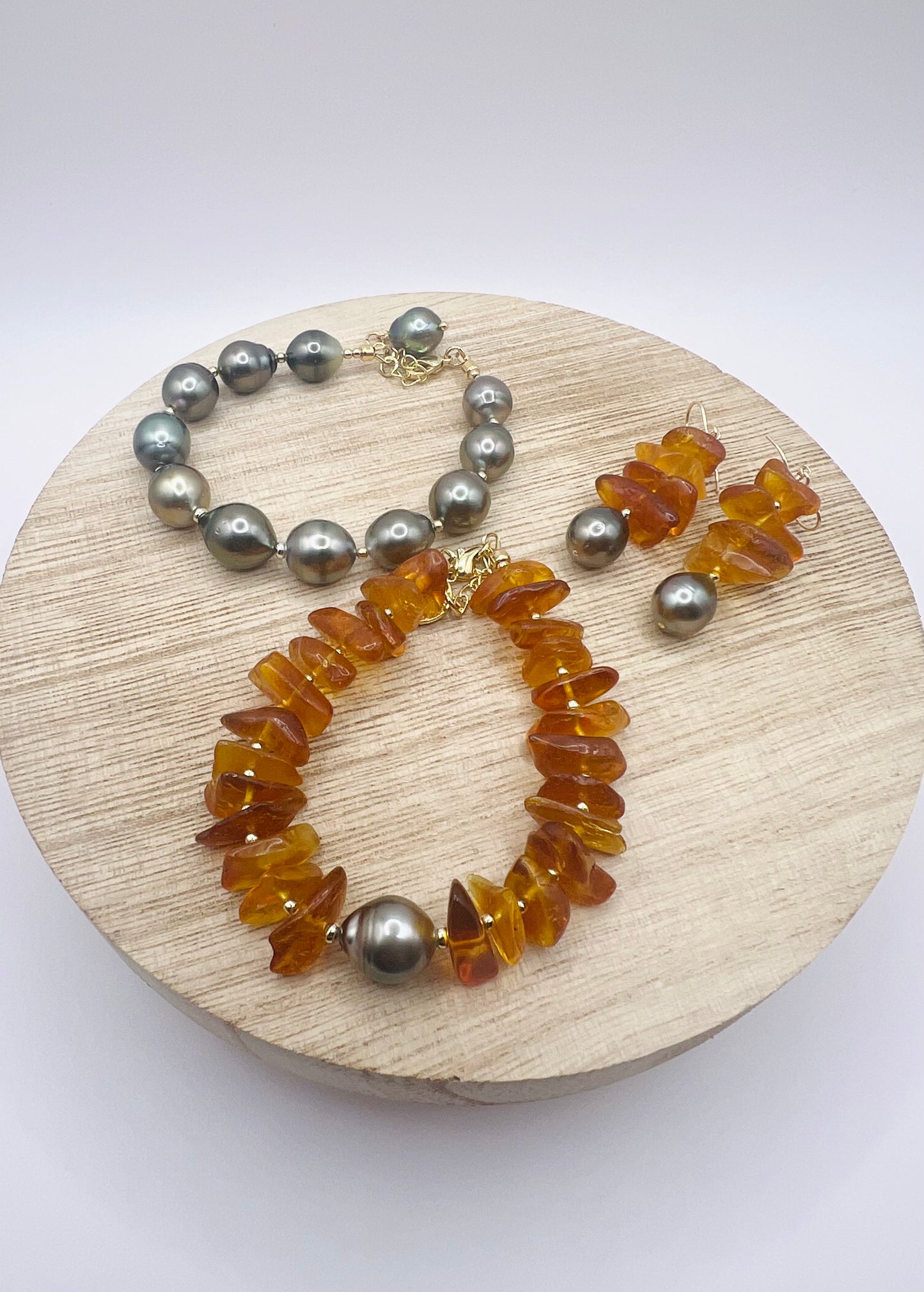 Autumn Tahitian Pearl & Amber Earrings