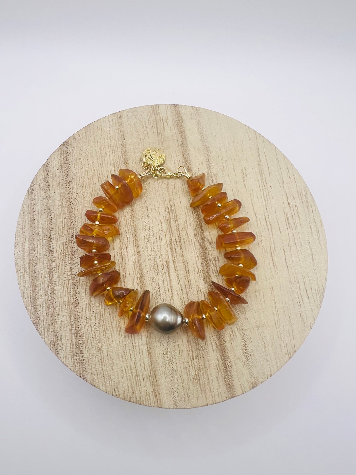Autumn Tahitian Pearl & Amber Bracelet
