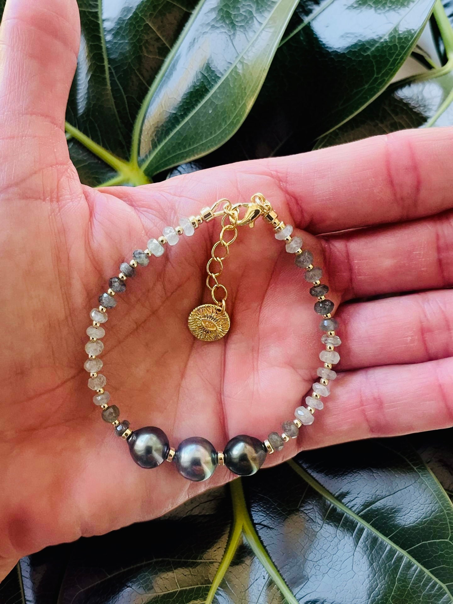 Moss Aquamarine & Tahitian Bracelet