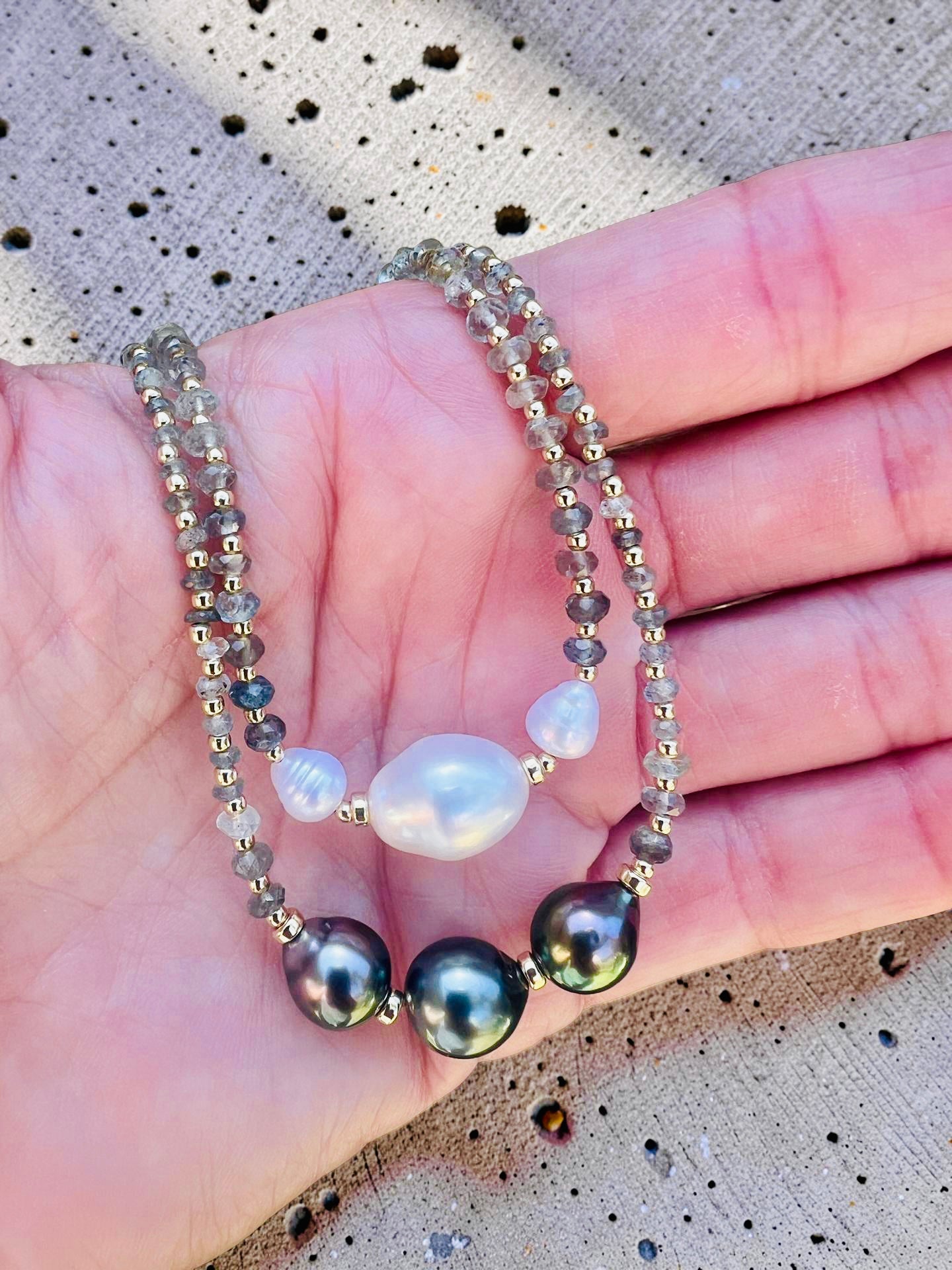 Moss Aquamarine & Freshwater Pearl Necklace