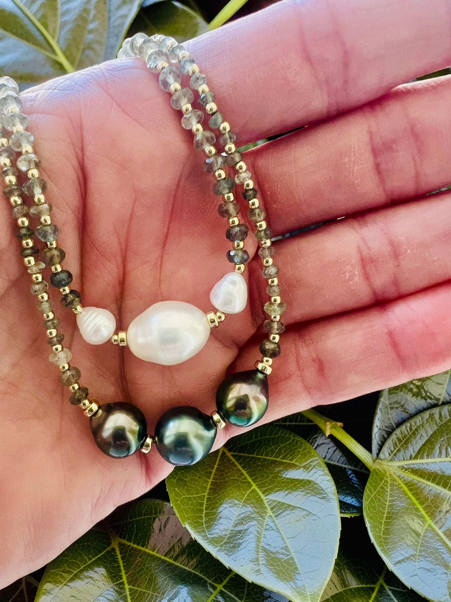 Moss Aquamarine & Freshwater Pearl Necklace