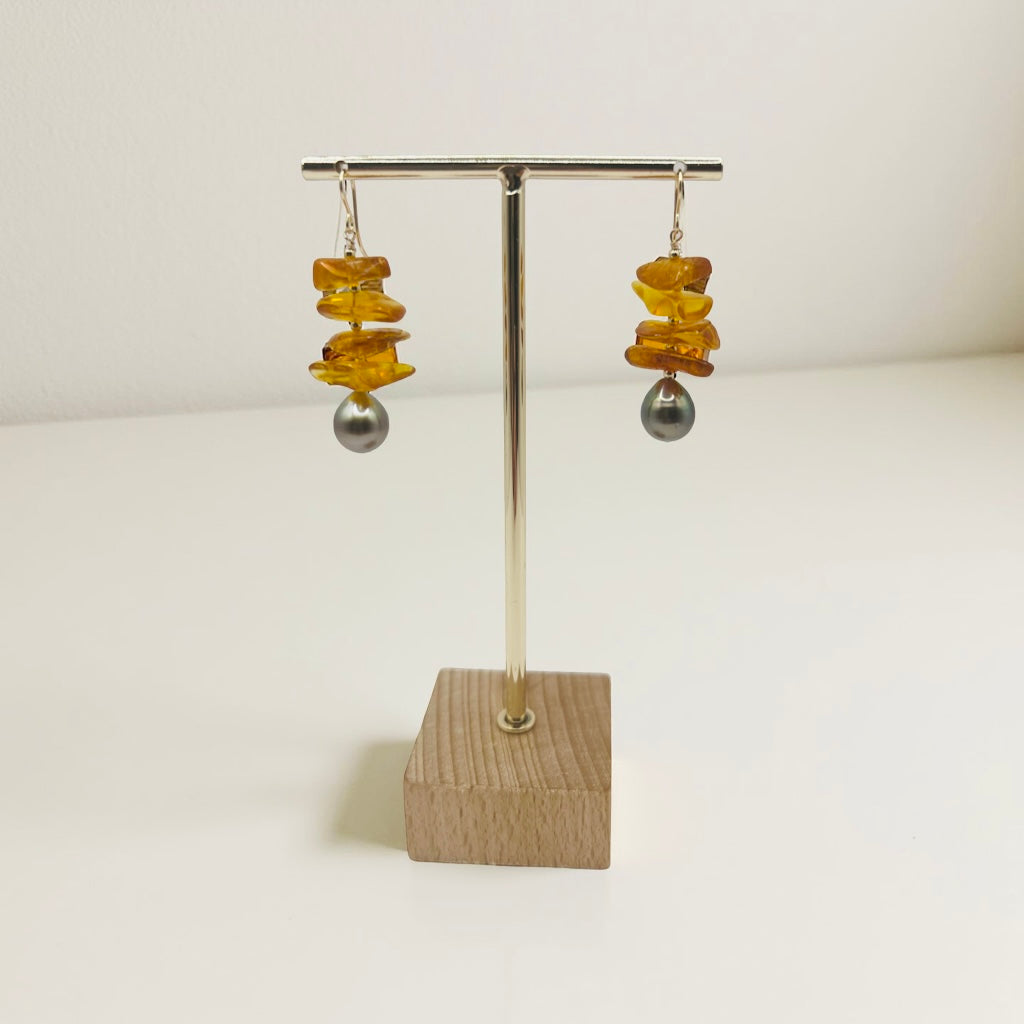Autumn Tahitian Pearl & Amber Earrings