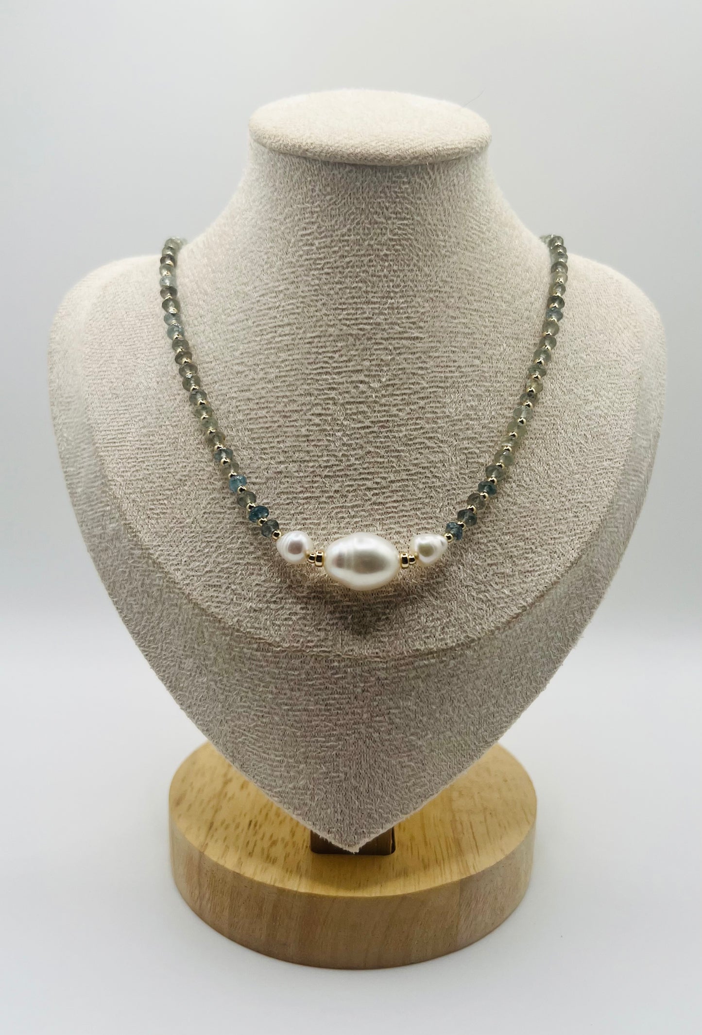 Moss Aquamarine & Freshwater Pearl Necklace