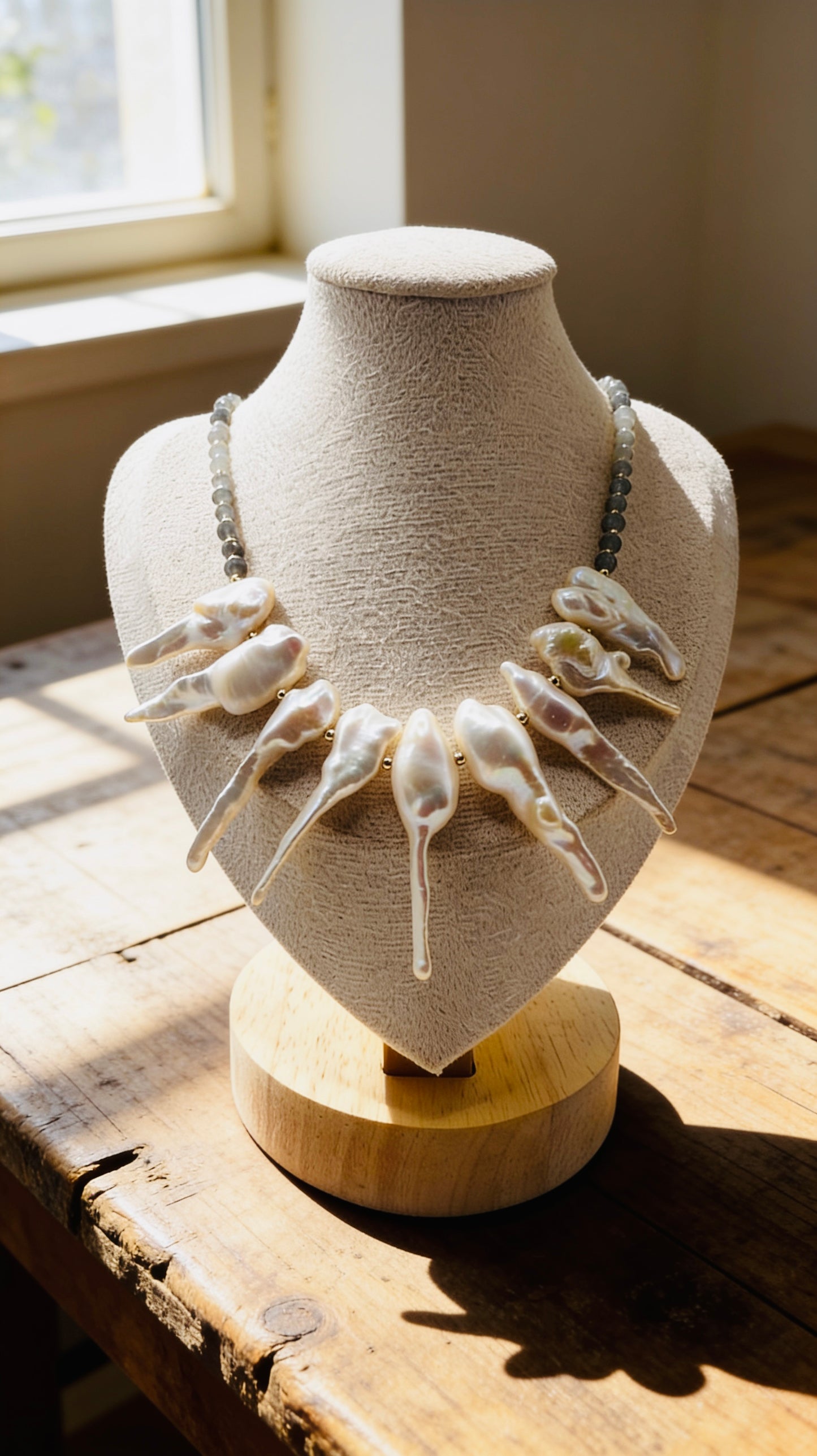 Fishtail Pearl & Aquamarine Necklace