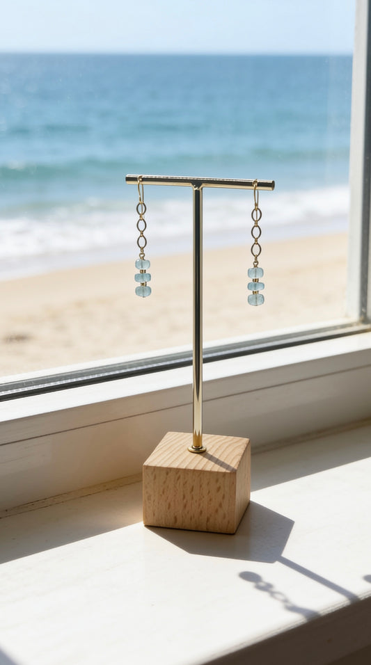 Moss Aquamarine Starburst Chain Earrings