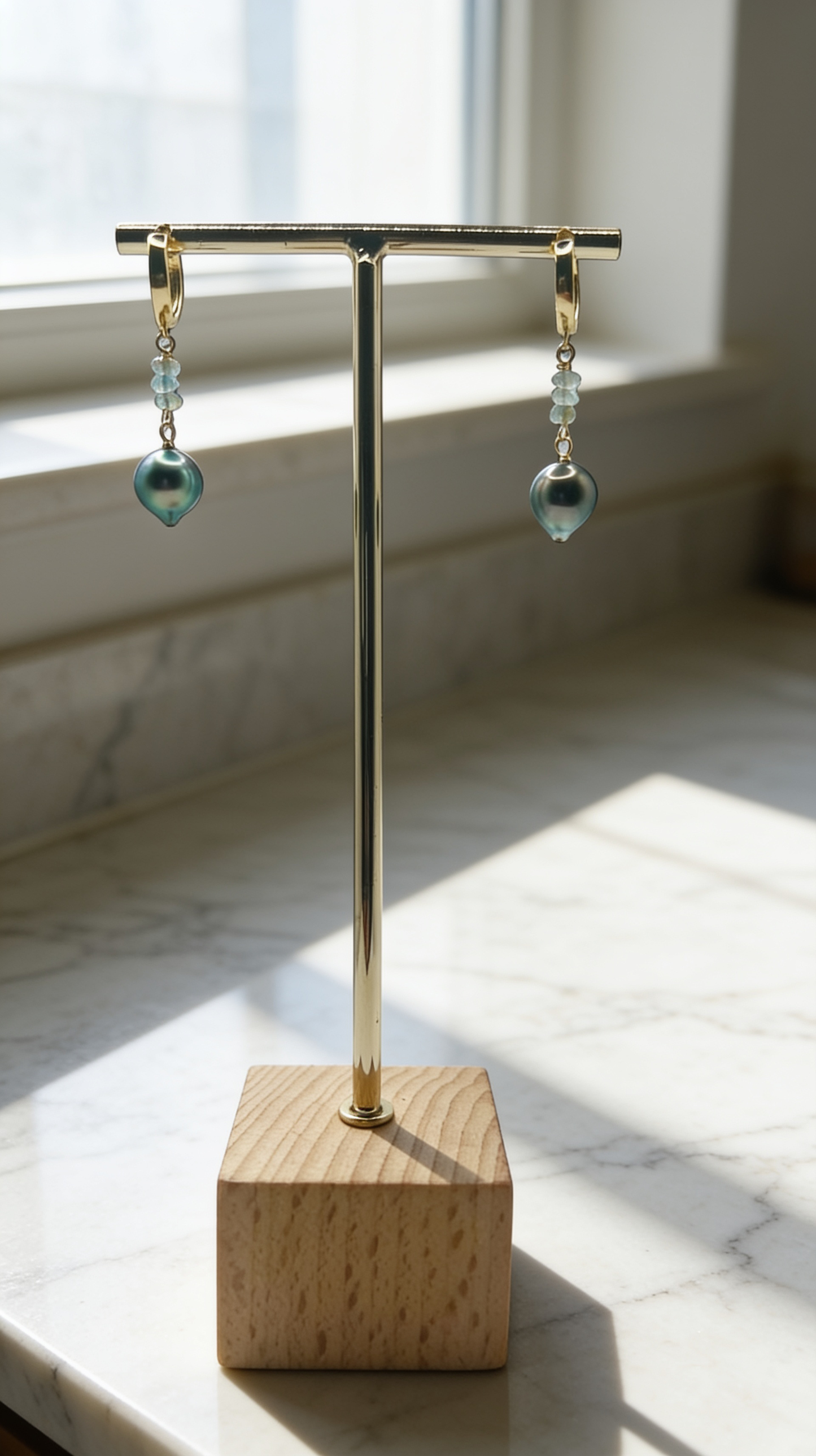 Tahitian & Moss Aquamarine Huggies