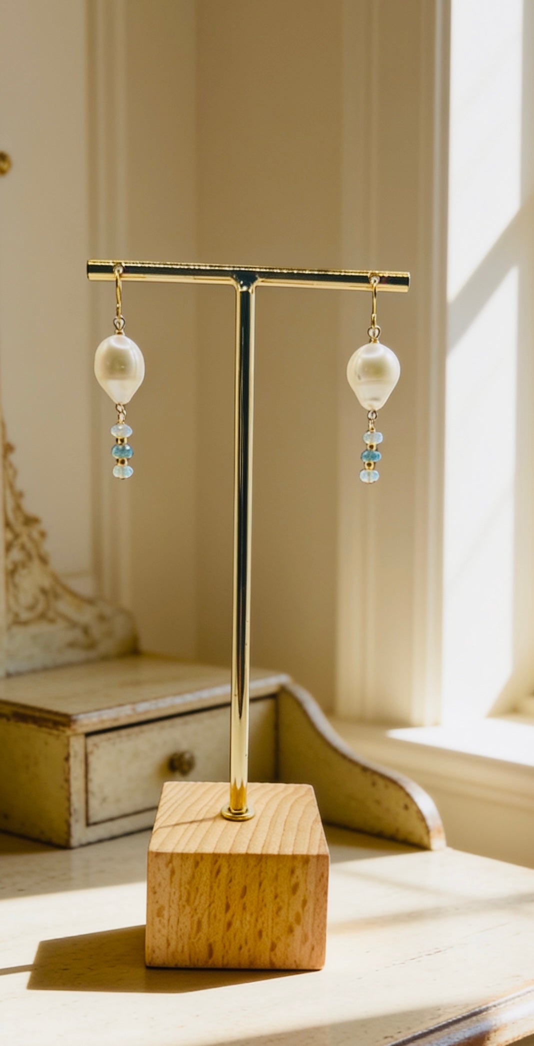 Freshwater & Moss Aquamarine Earrings