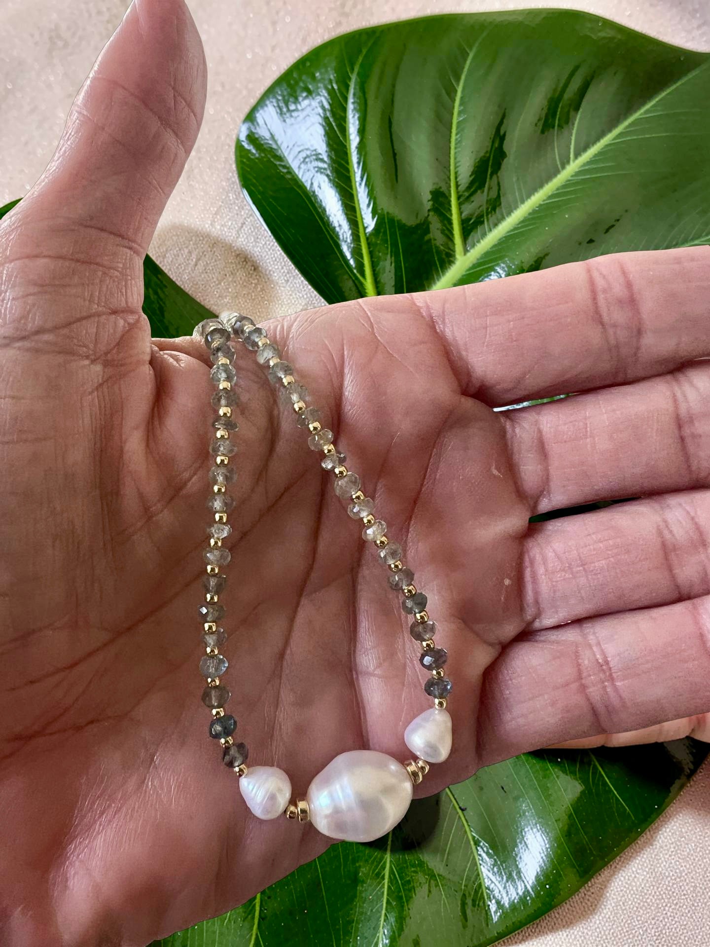 Moss Aquamarine & Freshwater Pearl Necklace
