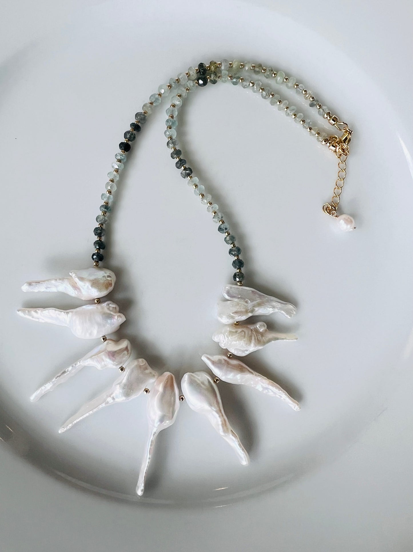 Fishtail Pearl & Aquamarine Necklace