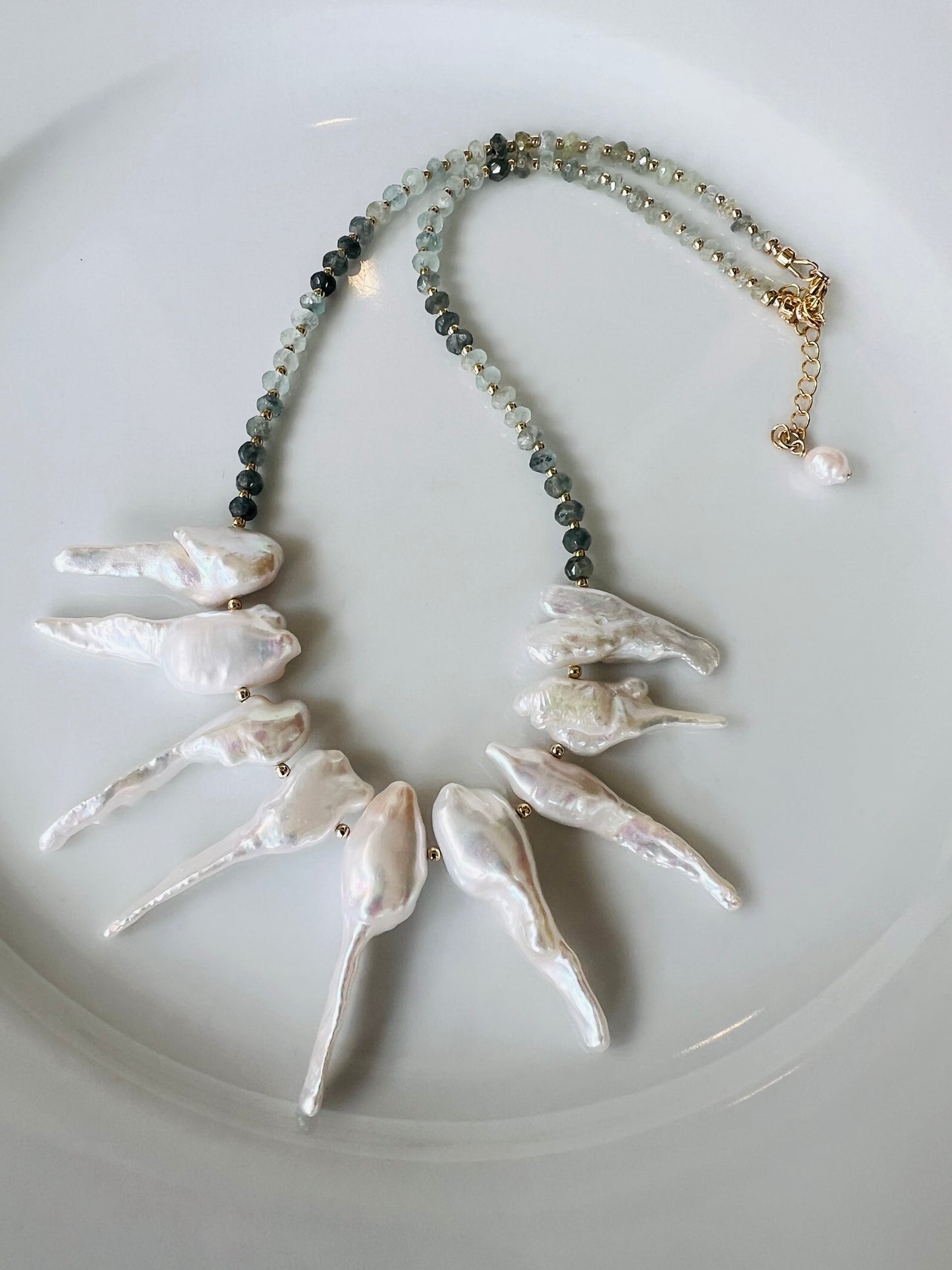 Fishtail Pearl & Aquamarine Necklace