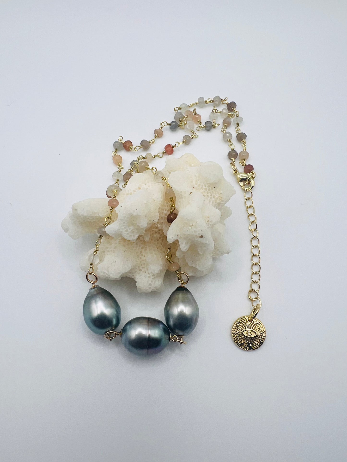 Tahitian & Moonstone Rosary Chain Necklace