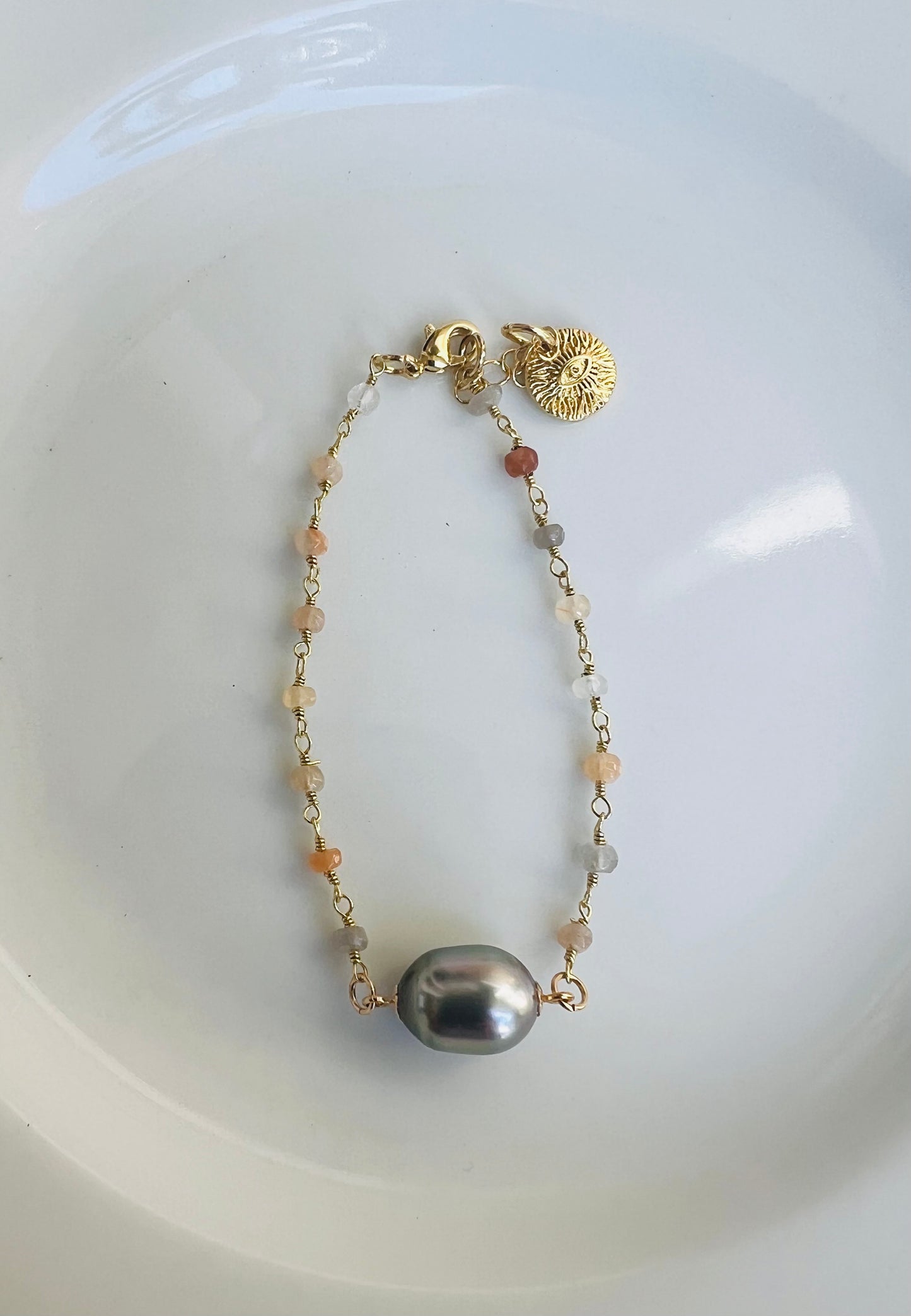 Tahitian & Moonstone Rosary Chain Bracelet