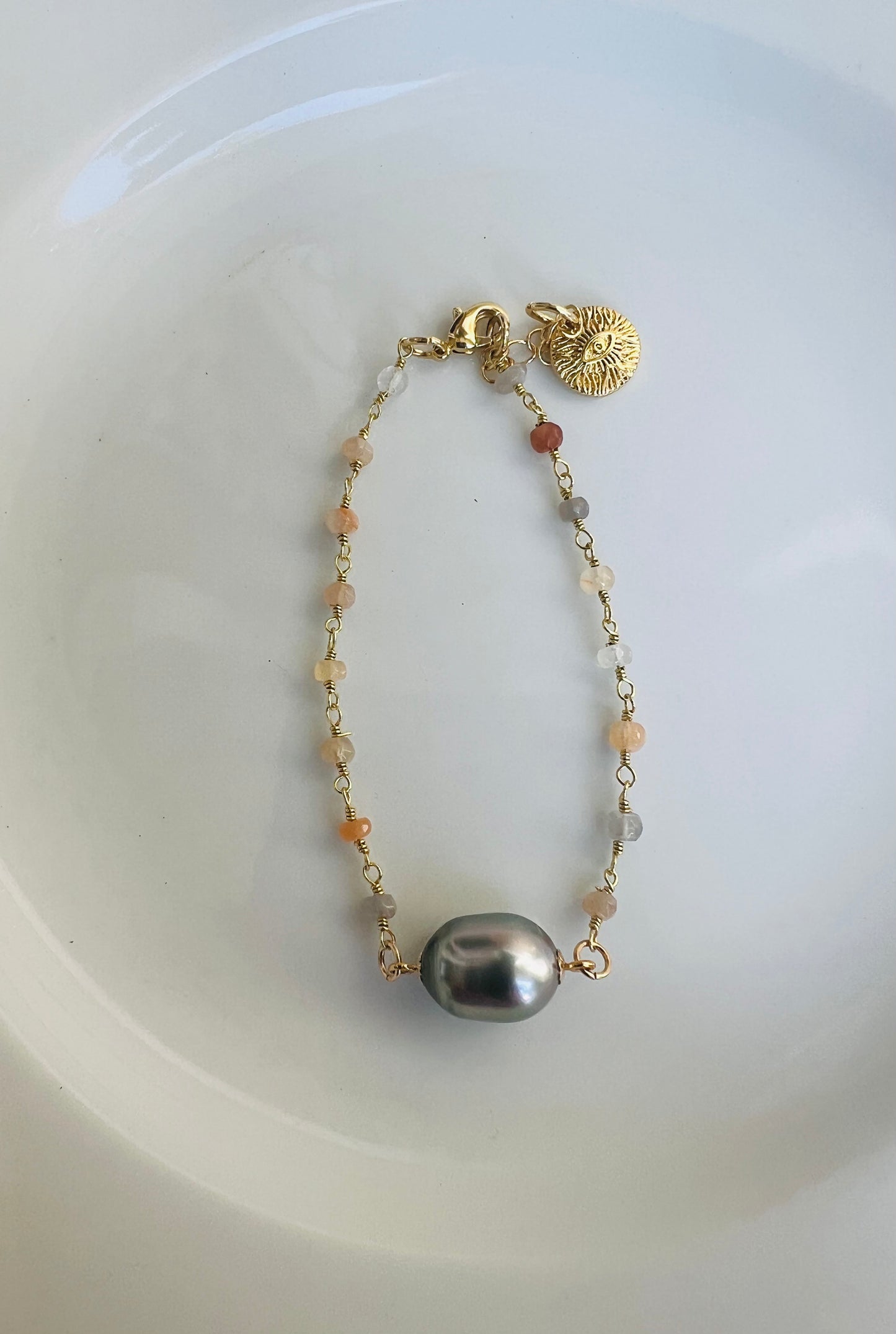 Tahitian & Moonstone Rosary Chain Bracelet