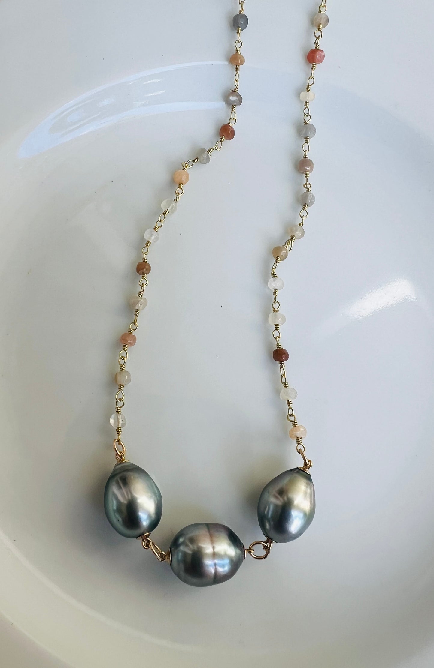 Tahitian & Moonstone Rosary Chain Necklace