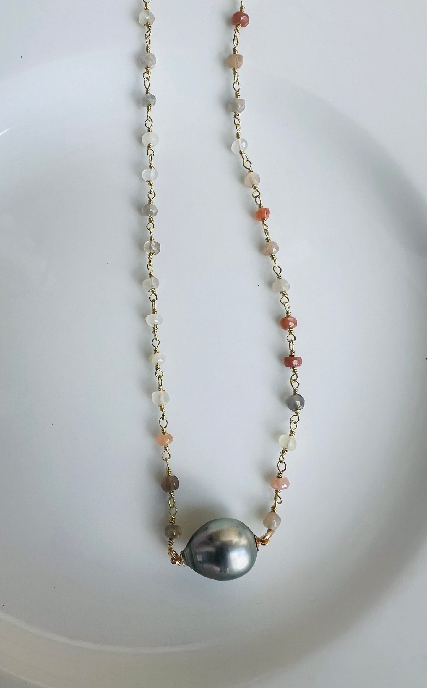 Tahitian & Moonstone Rosary Chain Choker
