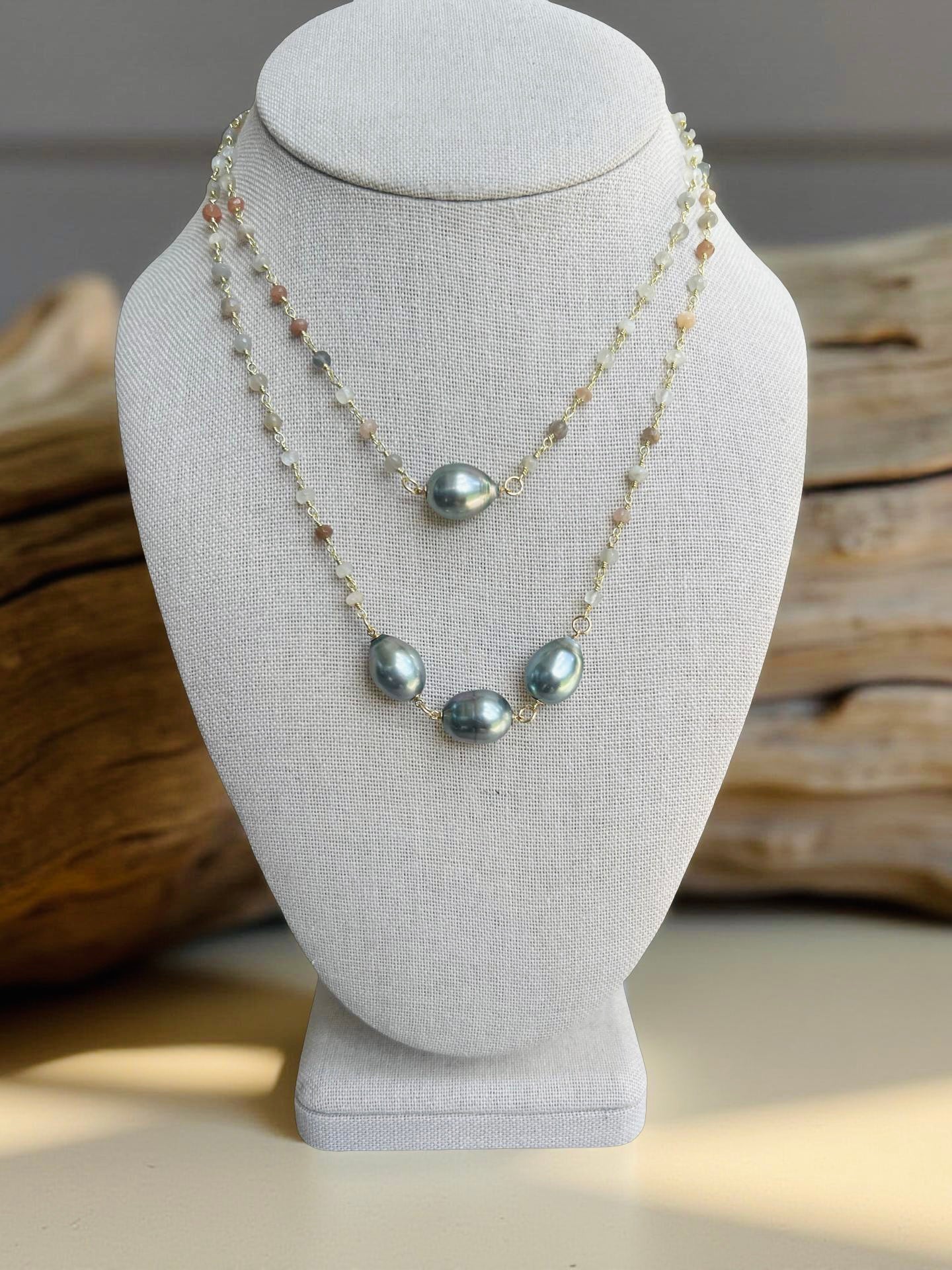 Tahitian & Moonstone Rosary Chain Necklace