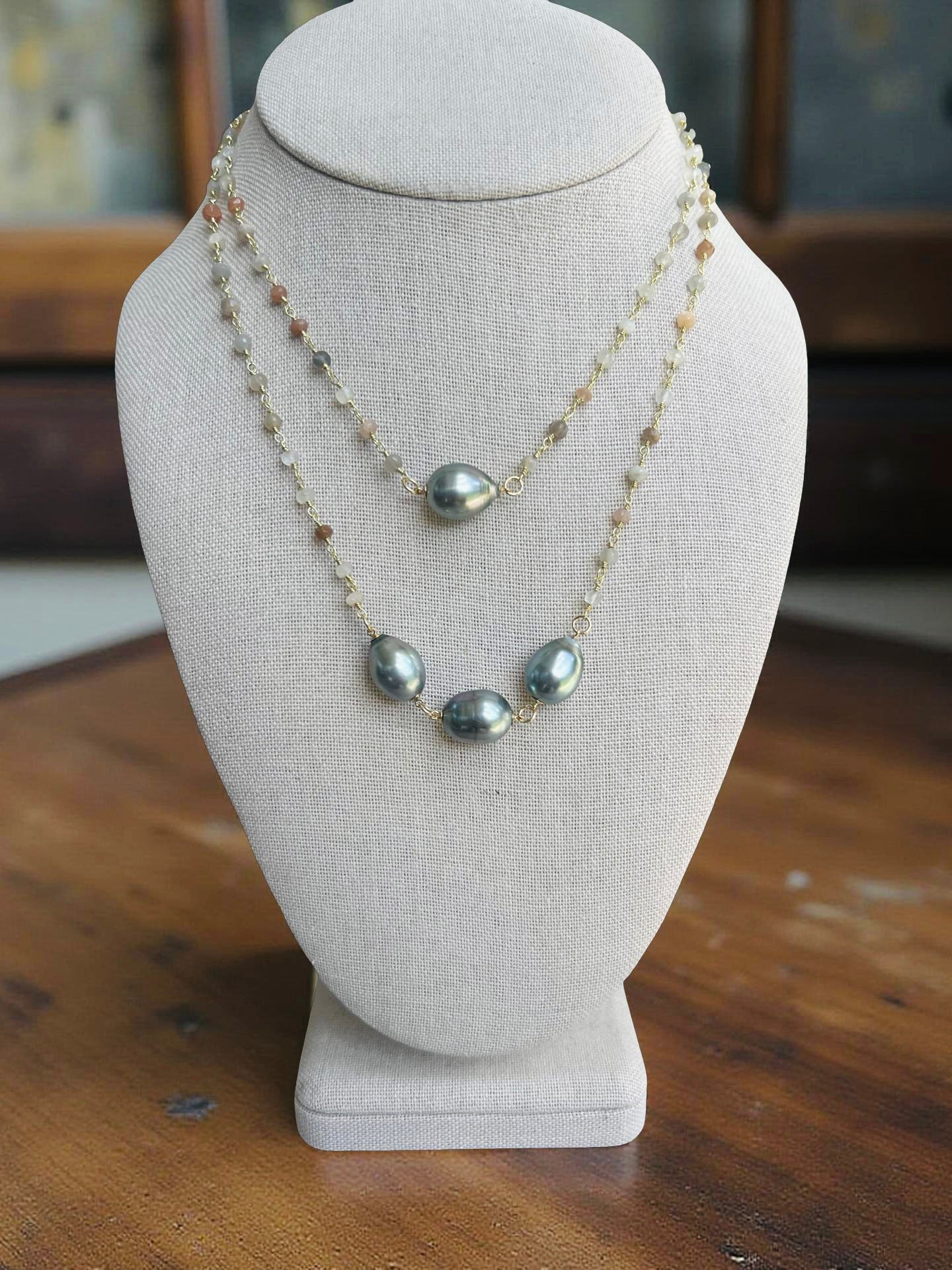 Tahitian & Moonstone Rosary Chain Necklace