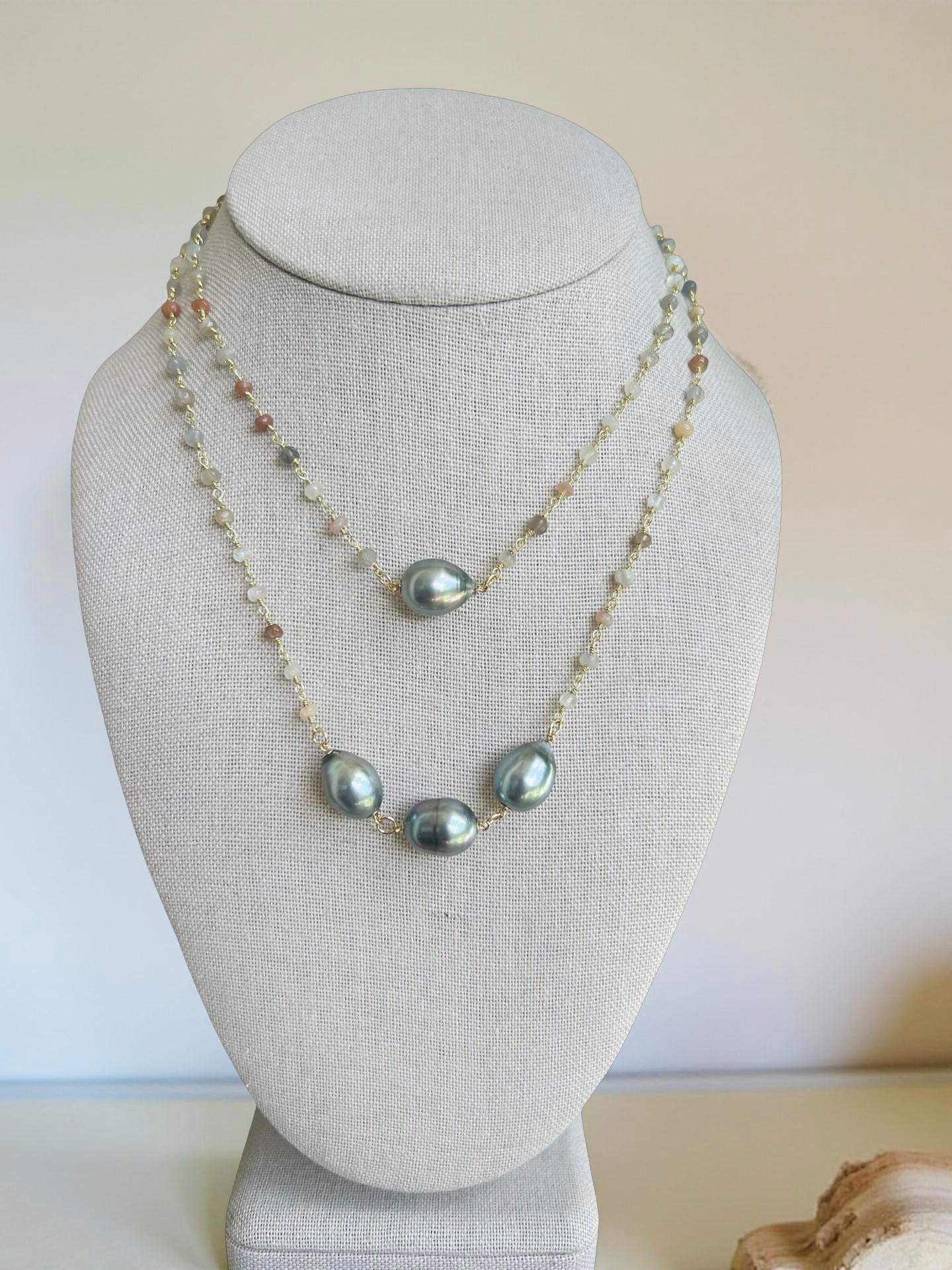 Tahitian & Moonstone Rosary Chain Necklace