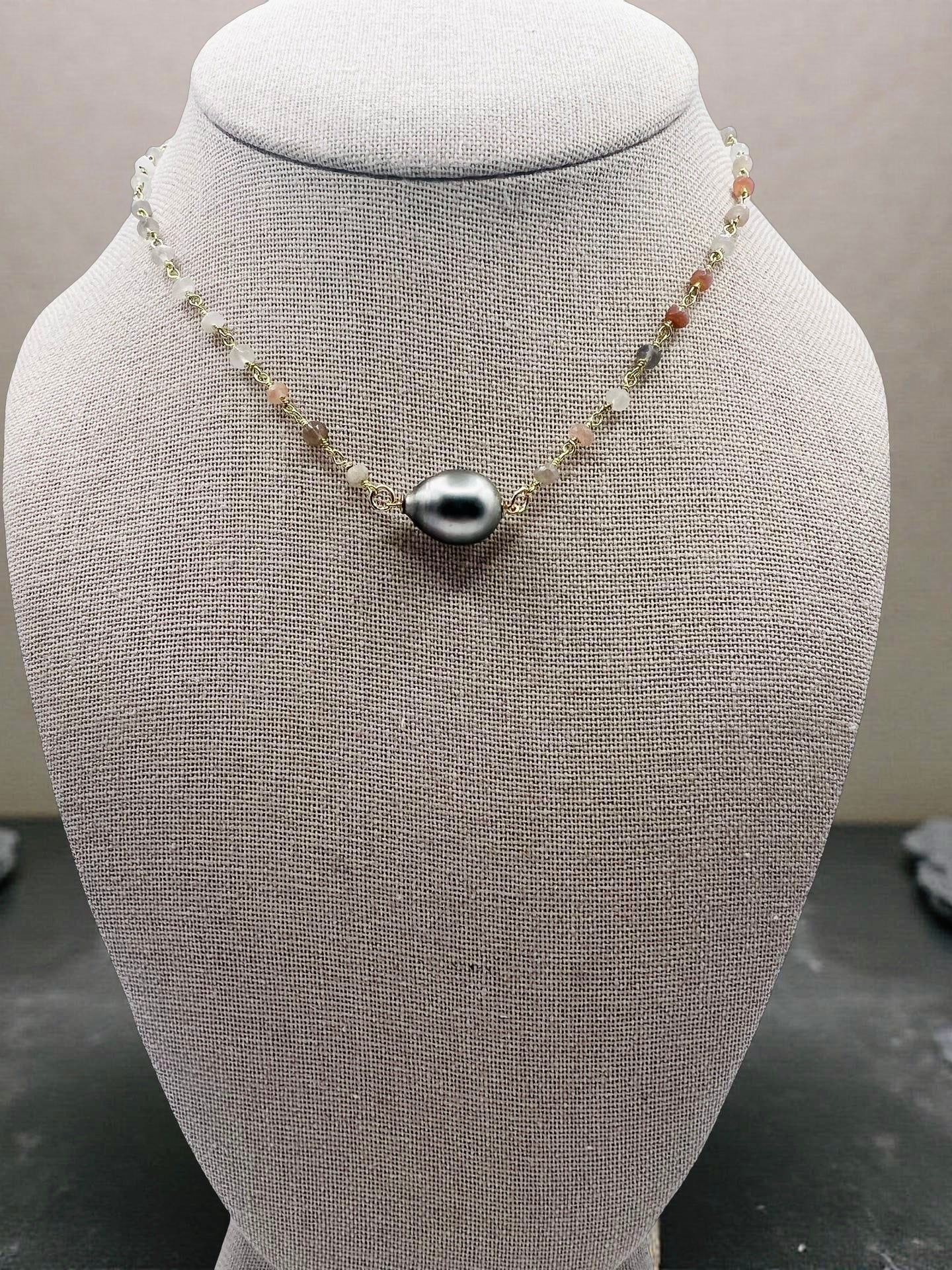 Tahitian & Moonstone Rosary Chain Choker