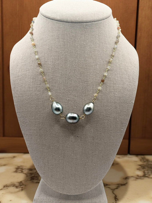 Tahitian & Moonstone Rosary Chain Necklace