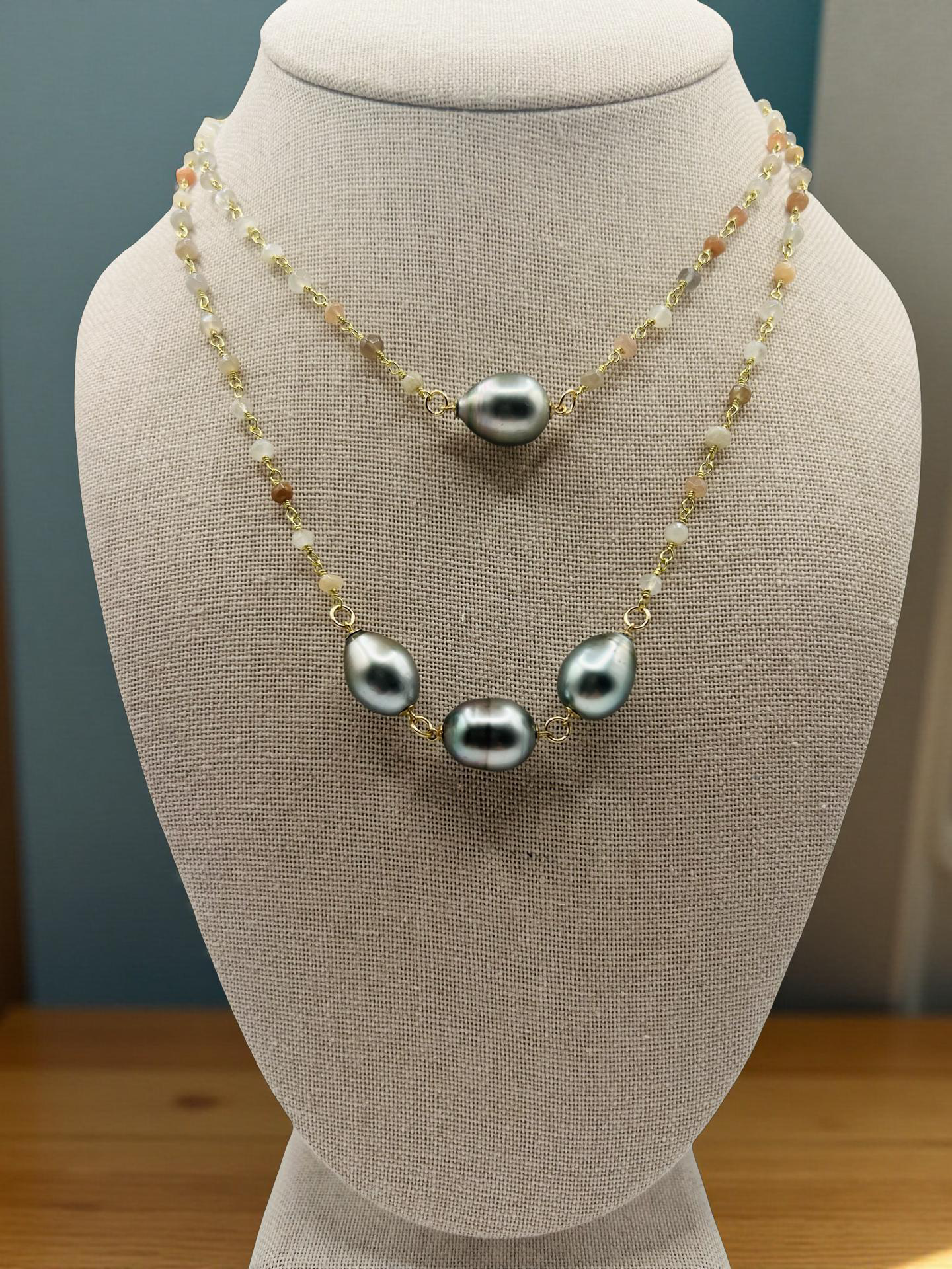 Tahitian & Moonstone Rosary Chain Necklace
