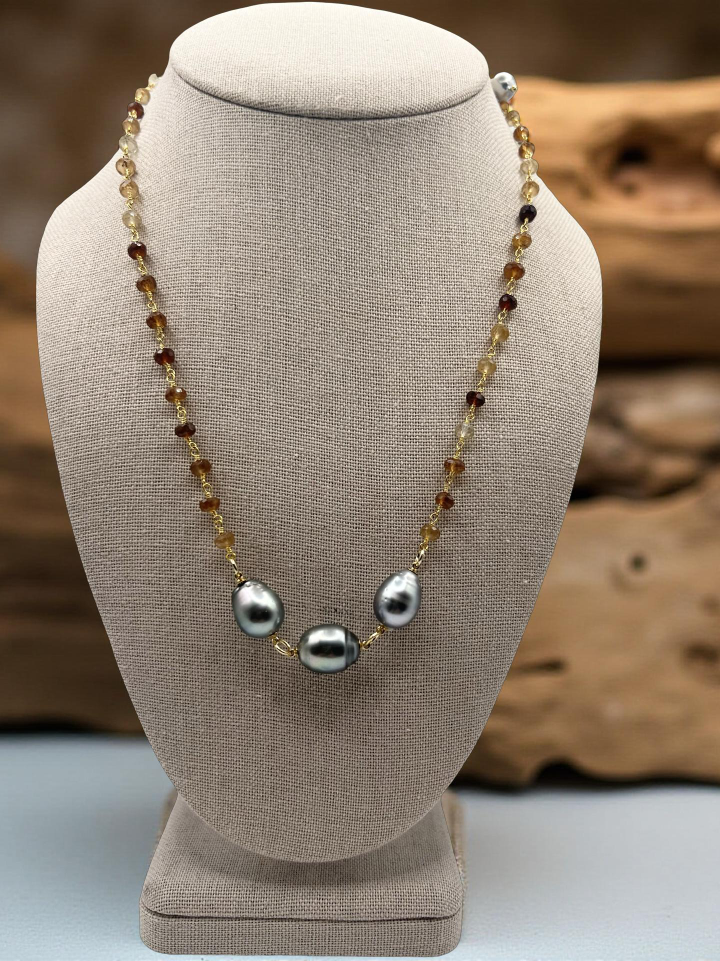 Tahitian & Hessonite Garnet Rosary Chain Necklace