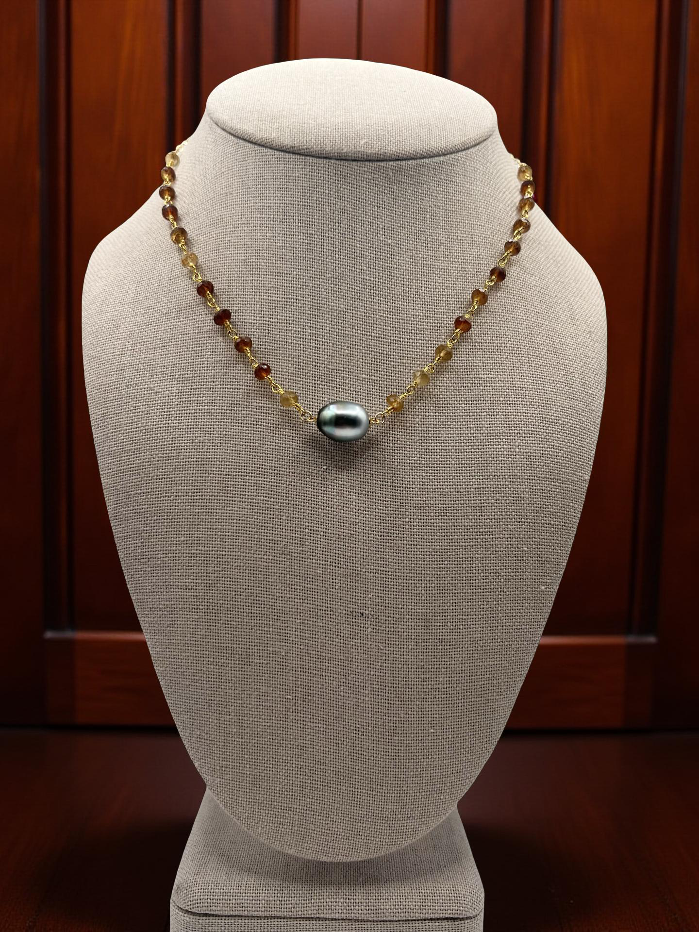 Tahitian & Hessonite Garnet Mixed Chain Necklace