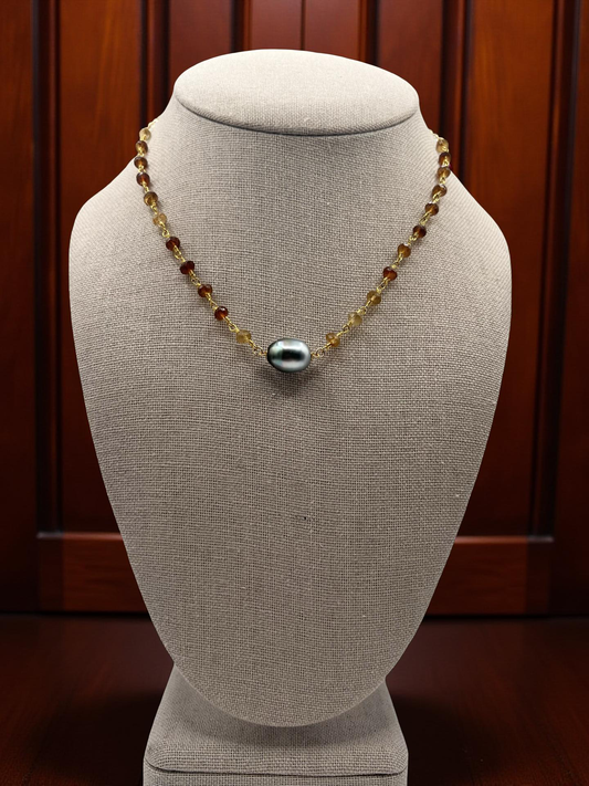 Tahitian & Hessonite Garnet Mixed Chain Necklace