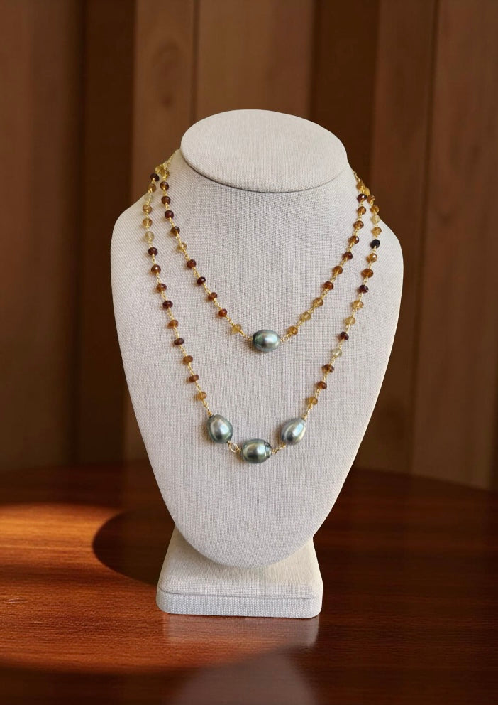 Tahitian & Hessonite Garnet Mixed Chain Necklace