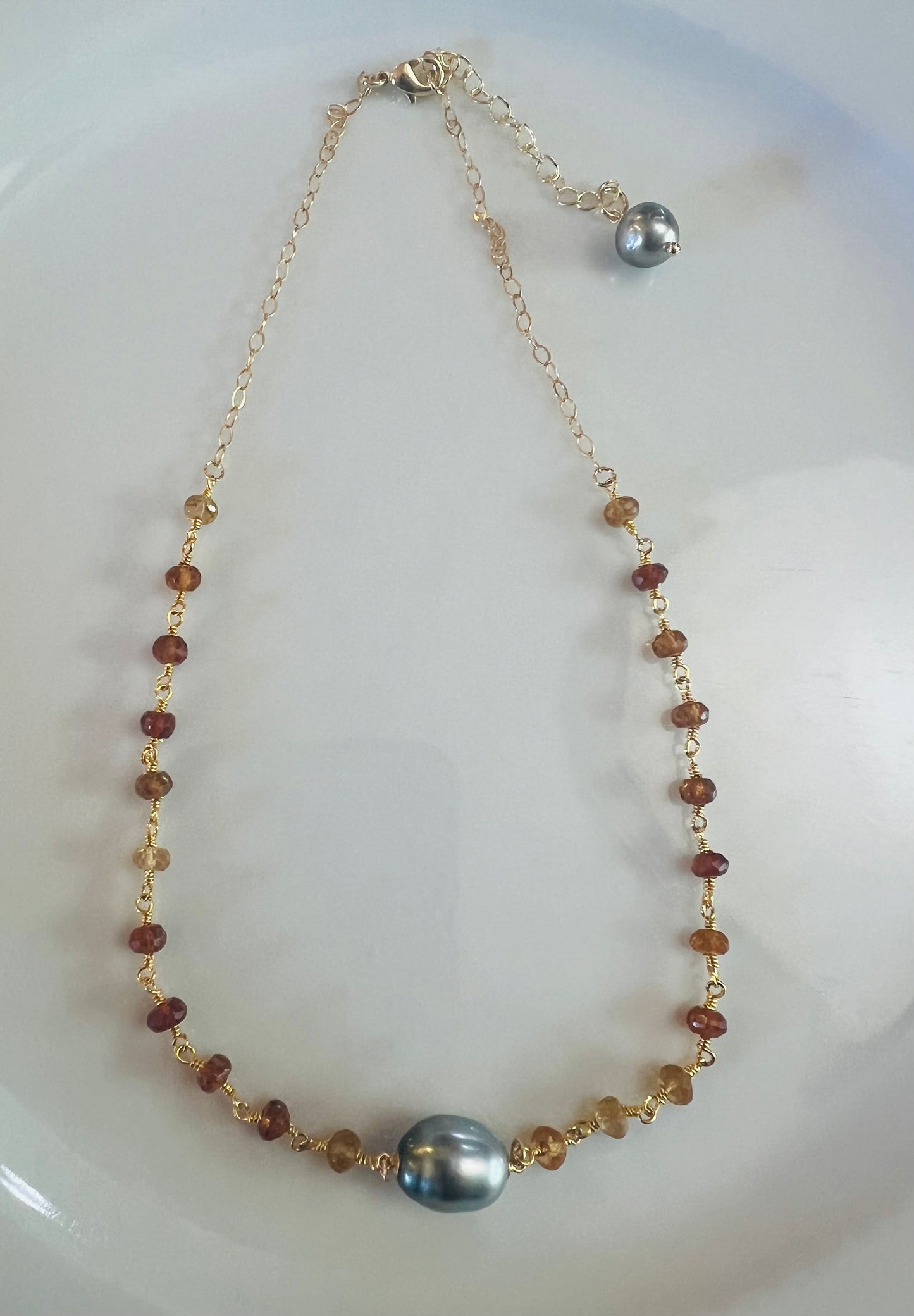 Tahitian & Hessonite Garnet Mixed Chain Necklace