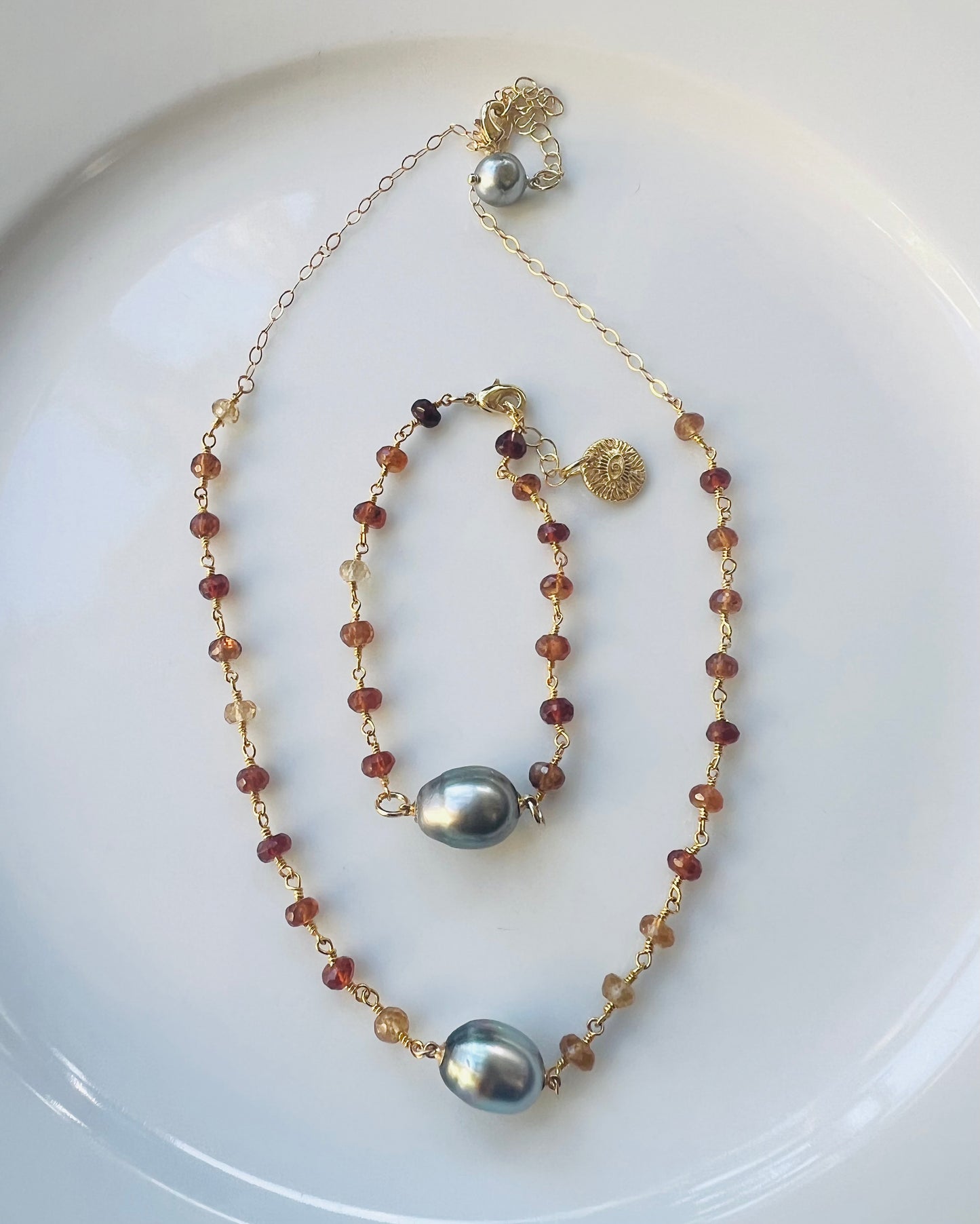 Tahitian & Hessonite Garnet Mixed Chain Necklace