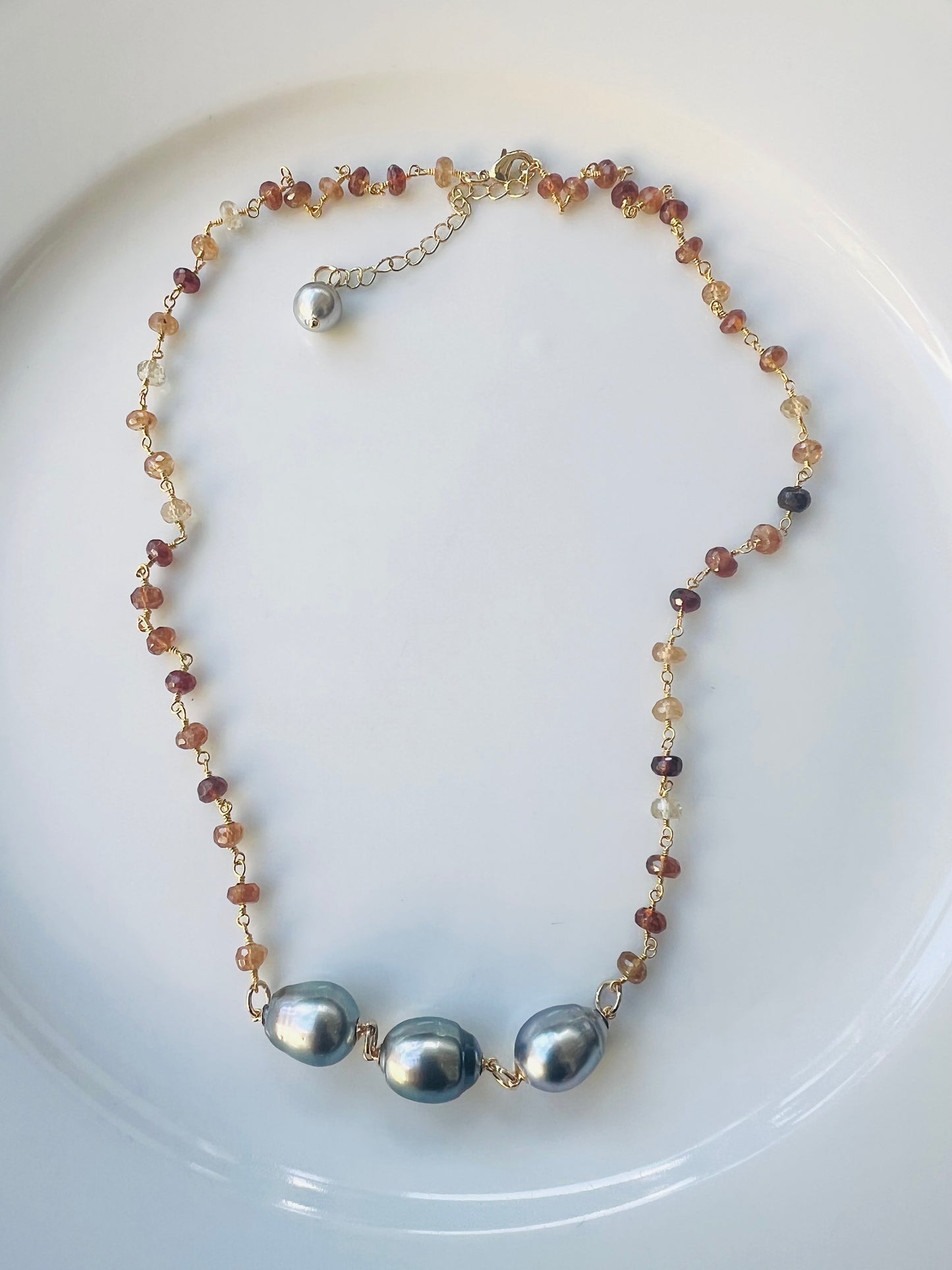 Tahitian & Hessonite Garnet Rosary Chain Necklace