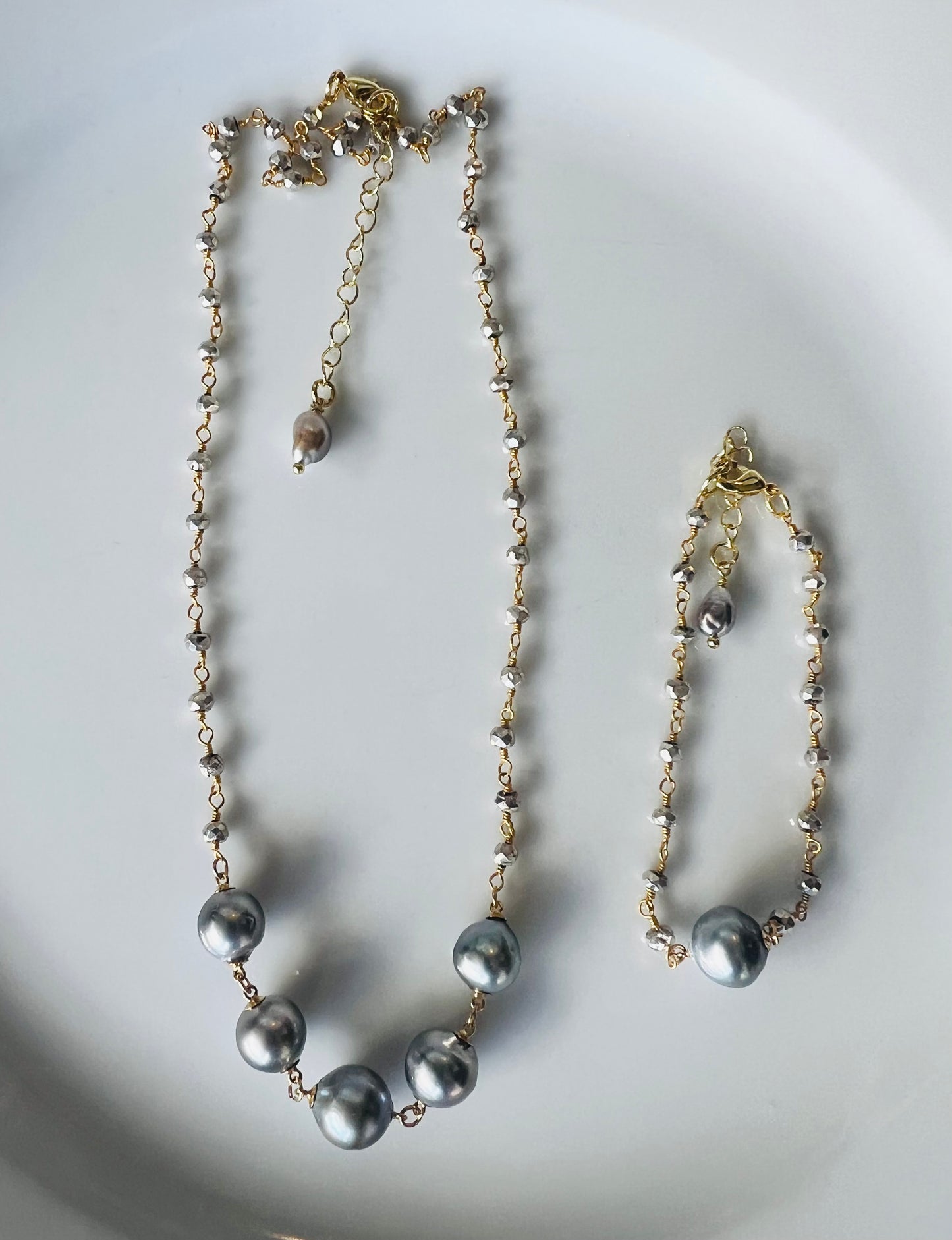 Tahitian & Pyrite Rosary Chain Bracelet