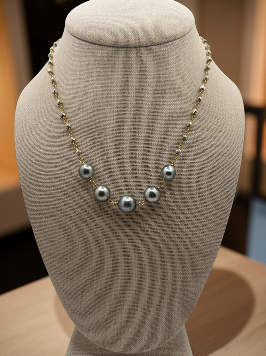 Tahitian & Pyrite Rosary Chain Necklace
