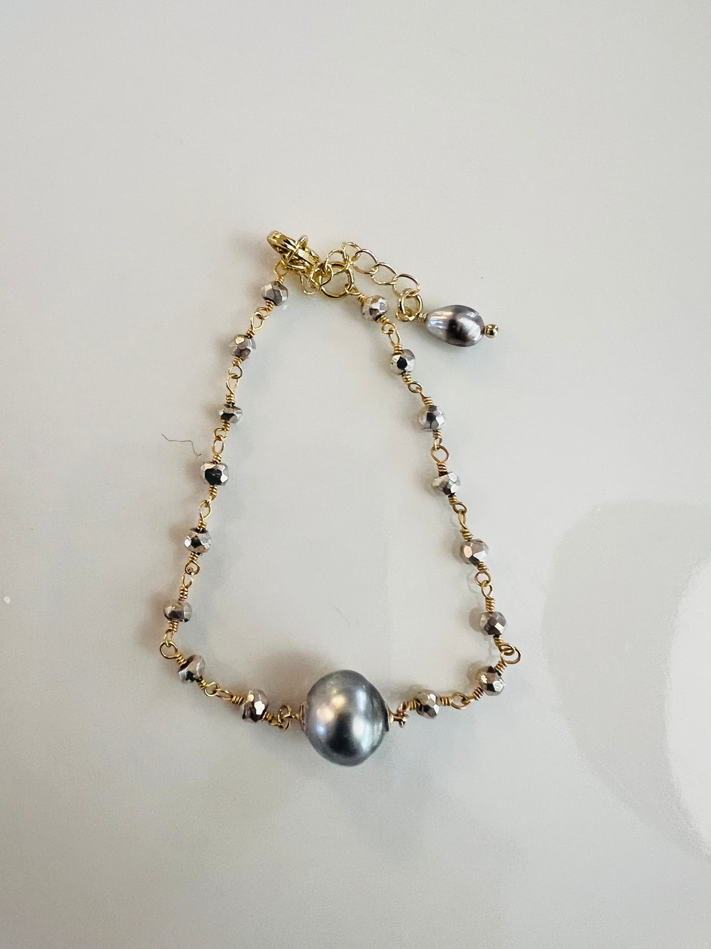 Tahitian & Pyrite Rosary Chain Bracelet