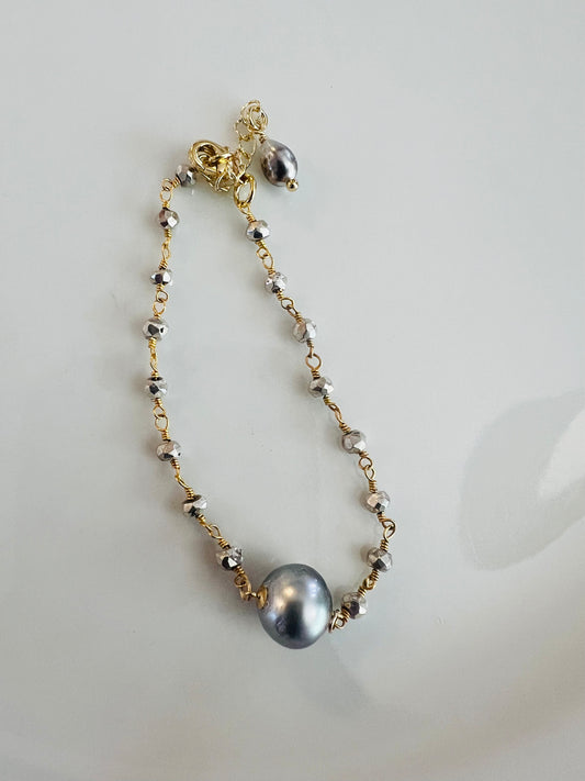 Tahitian & Pyrite Rosary Chain Bracelet