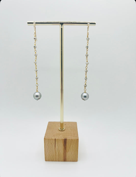Tahitian & Pyrite Rosary Chain Earrings