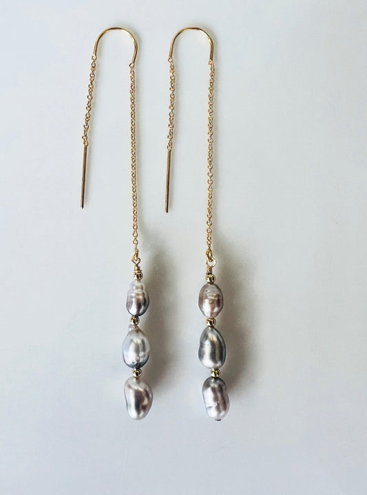 Tahitian Keshi Threader Earrings