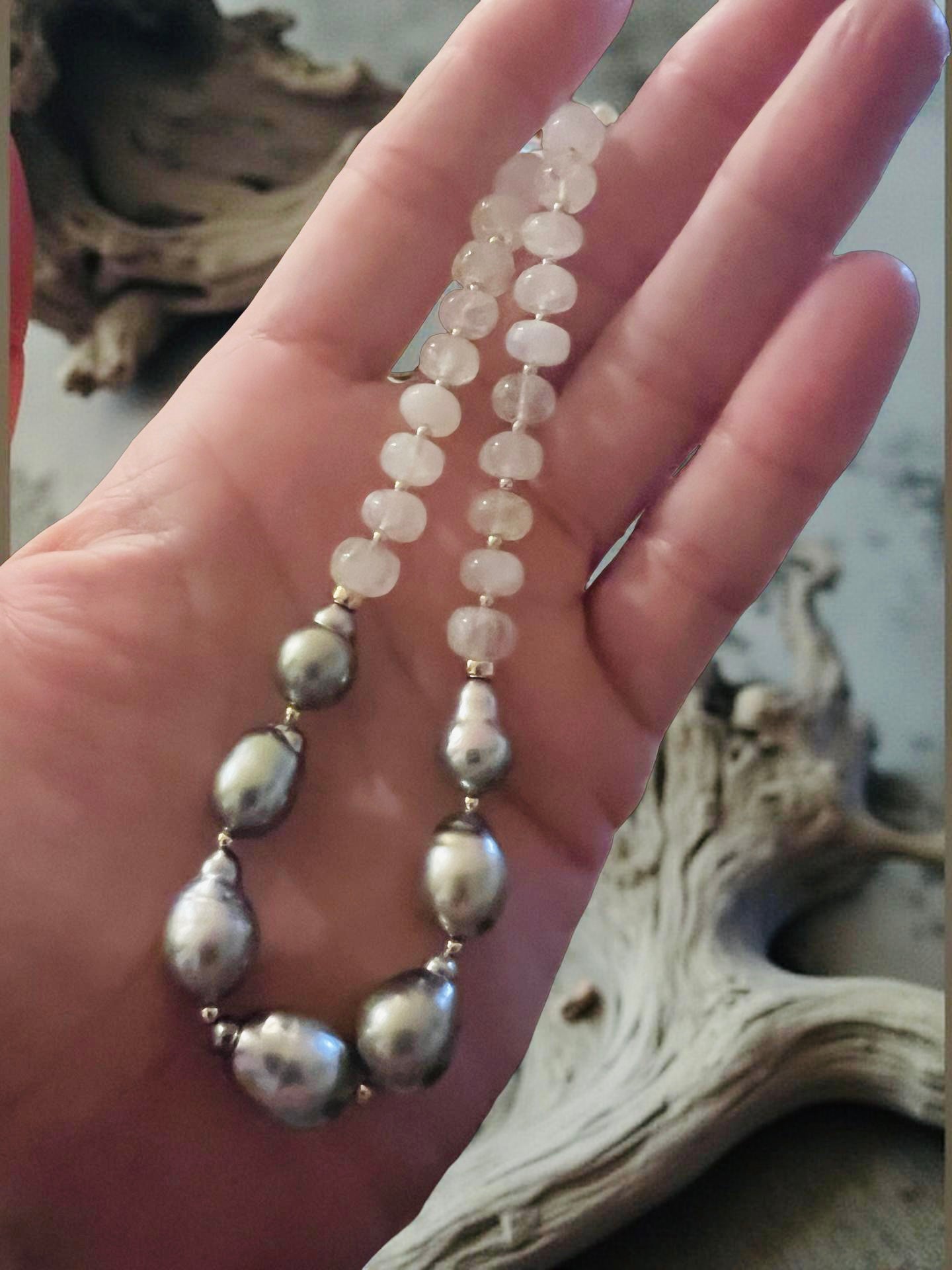 Moonstone & Silver Tahitian Necklace