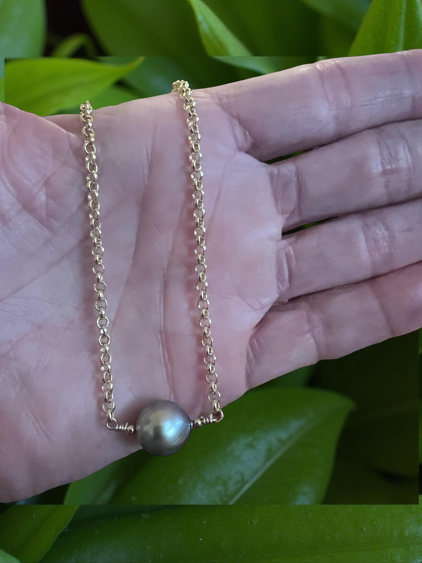 Tahitian Rolo Chain Solitaire Necklace