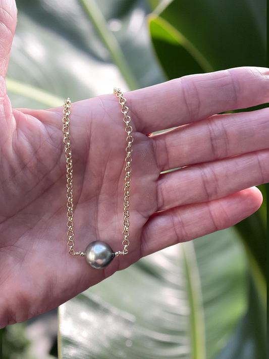 Tahitian Rolo Chain Solitaire Necklace