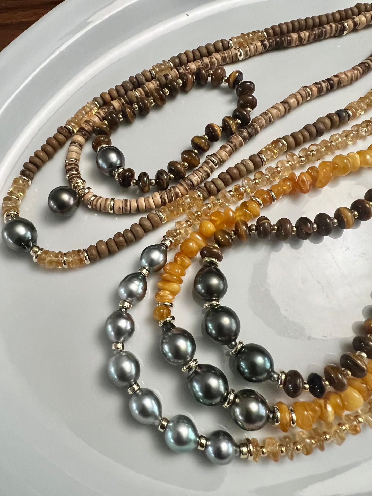 Tahitian Pearl Citrine & Picture Jasper Necklace